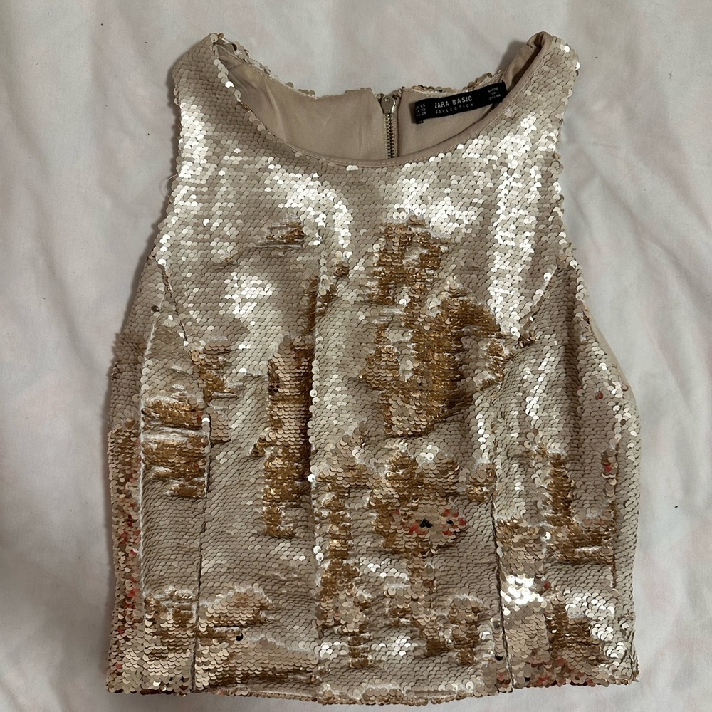 Zara Gold Sequin Sleeveless Tank Top